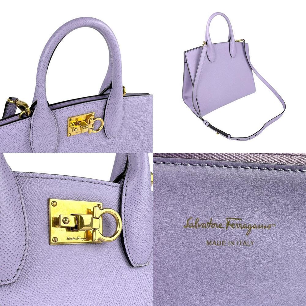 Salvatore Ferragamo Gancini Leather Handbag Shoulder Bag Purple Gold - Picture 4 of 4